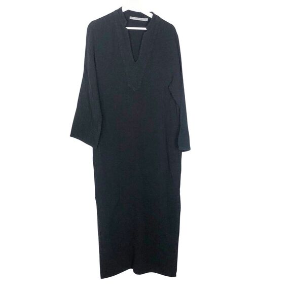 Ocean + Main Mandarin-Collar Gauze Caftan L/XL Black Side Pockets 100% Cotton - Picture 12 of 12
